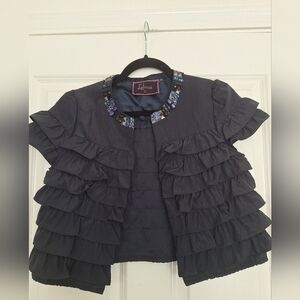 Luluvia Gray Bolero Jacket‎ Ruffled Open Front Size M